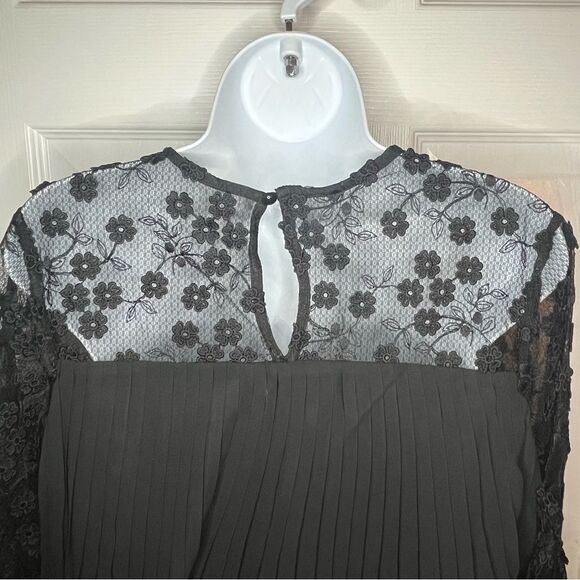 Modcloth Forever Unique Dauntless Dahlias Tiered Mini Dress Pleated Black 8 NWT - Picture 8 of 11